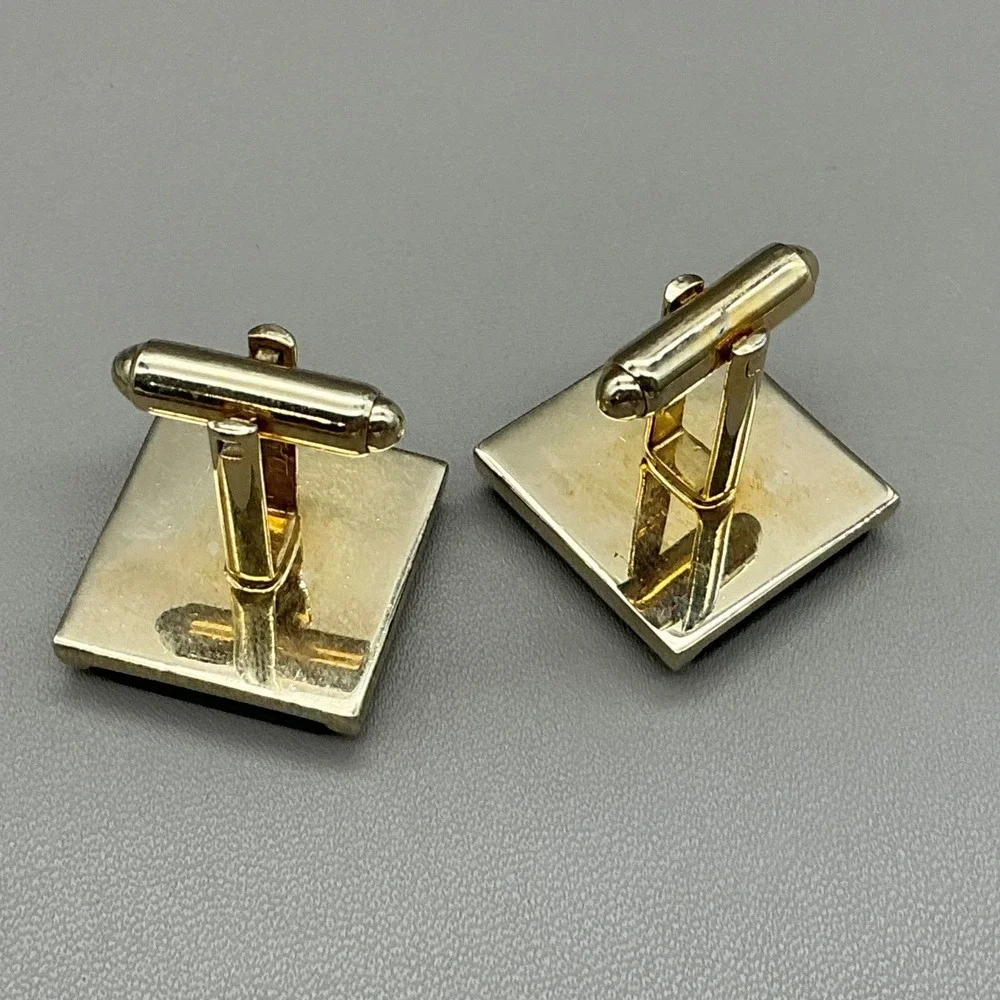 Dante Black Onyx Style Gold Tone Square Cufflinks Vintage Men's Formal Wedding